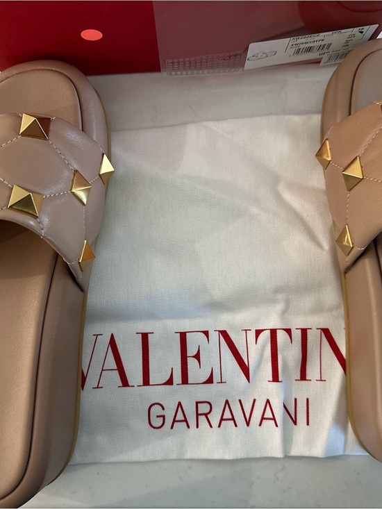 Valentino Garavani Shoes - Valentino Garavani Nude Pink Quilted Rockstud Slide Sandal